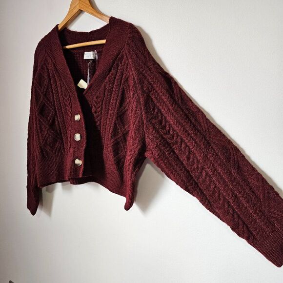 NWT DRESS FORUM DEEP RED V NECK BUTTON DOWN SWEATER SIZE L - Picture 2 of 14